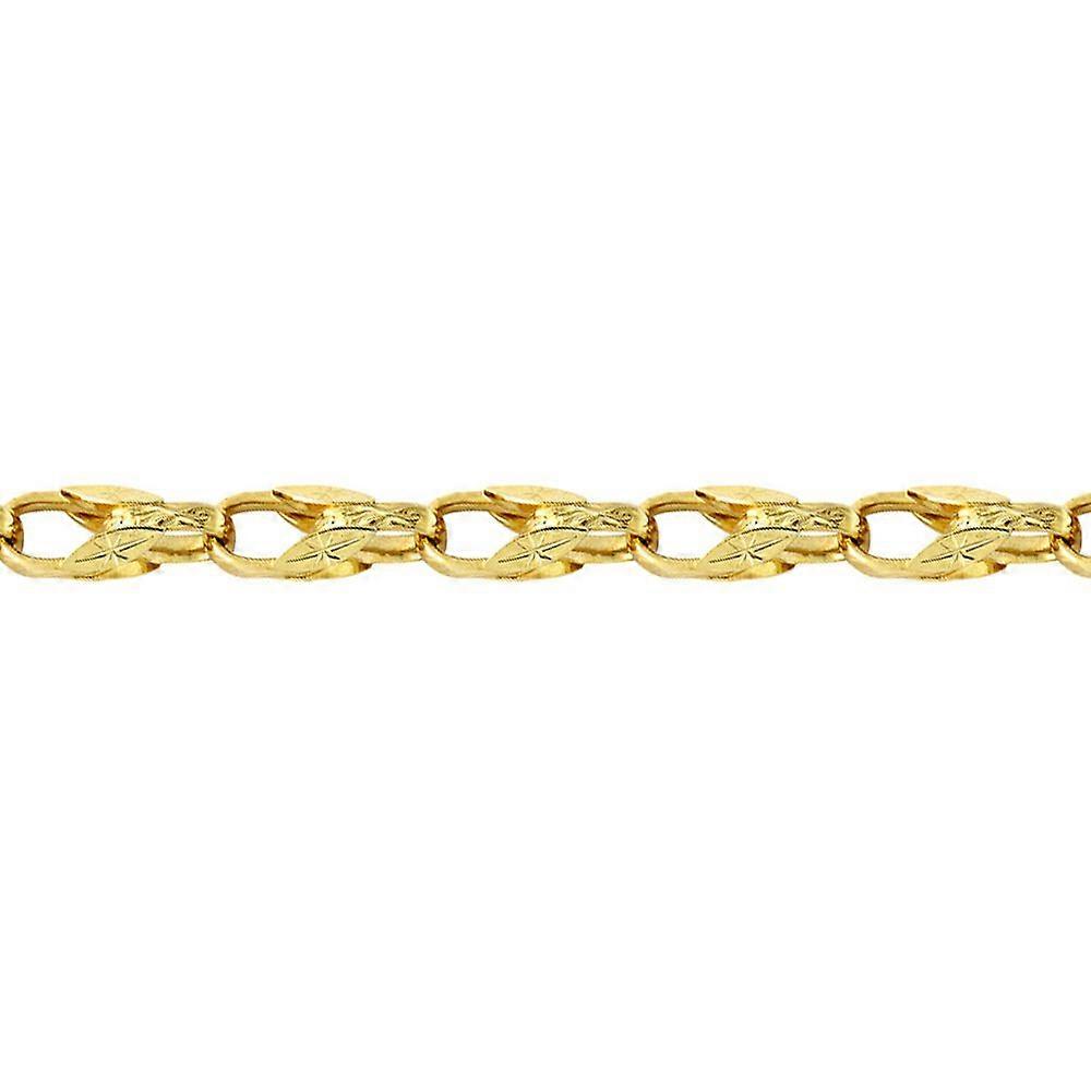 Jewelco London Ladies Solid 9ct Yellow Gold Dutch Carved Tulip 10mm Gauge Chain Link Bracelet, 7.5 inch 19cm