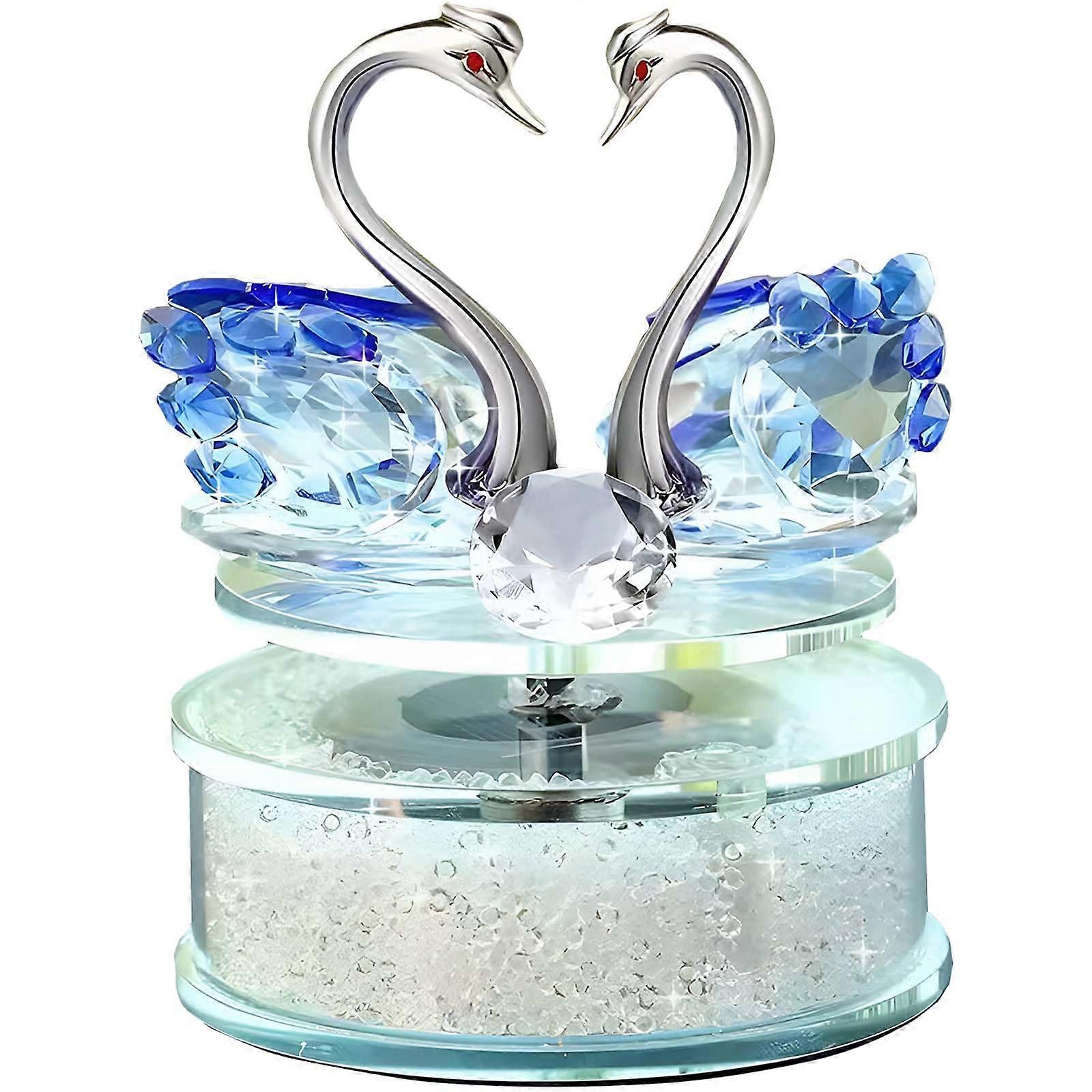 Crystal Swan Car Air Freshener, Solar Powered Rotating Aromatic Diffuser for Dashboard, Blue Medium