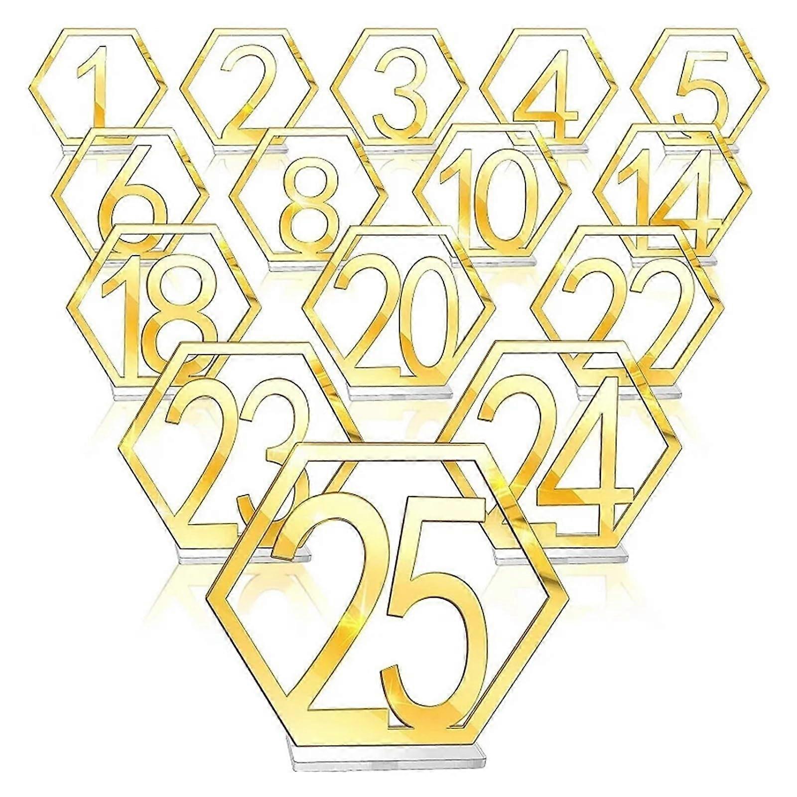 Gold Wedding Table Numbers 2140 Hexagon Mirror Design for Easy Table Identification