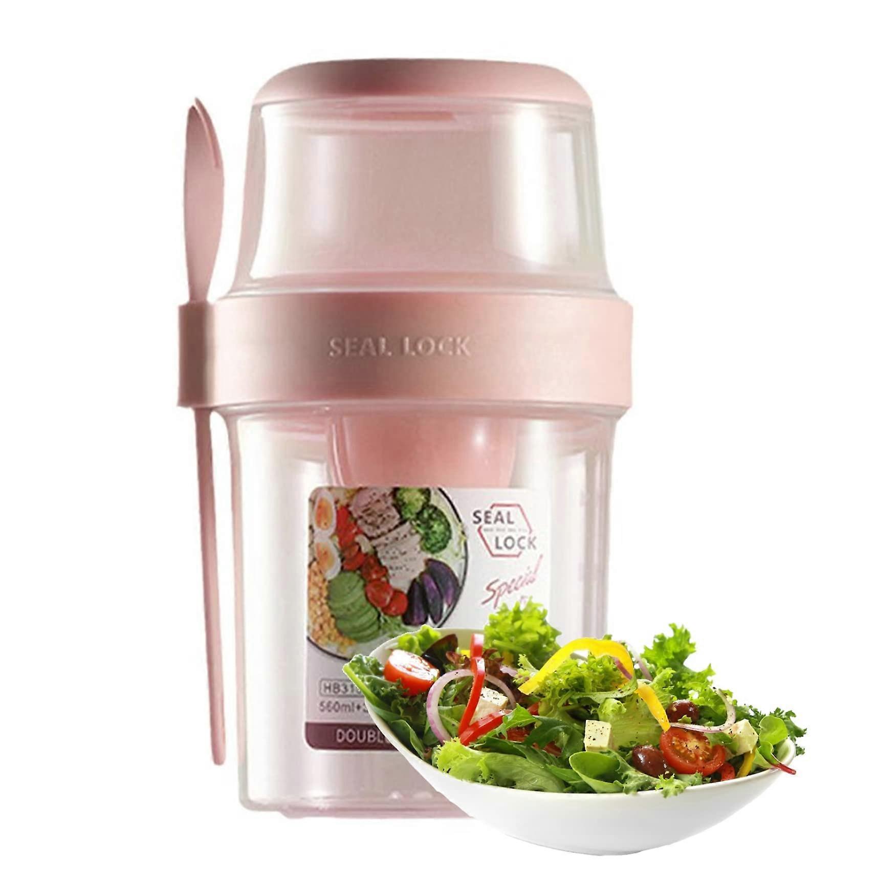 Salad Shaker Cup with Dressing Holder, 2Layer Leakproof Salad Container with Fork for Lunch