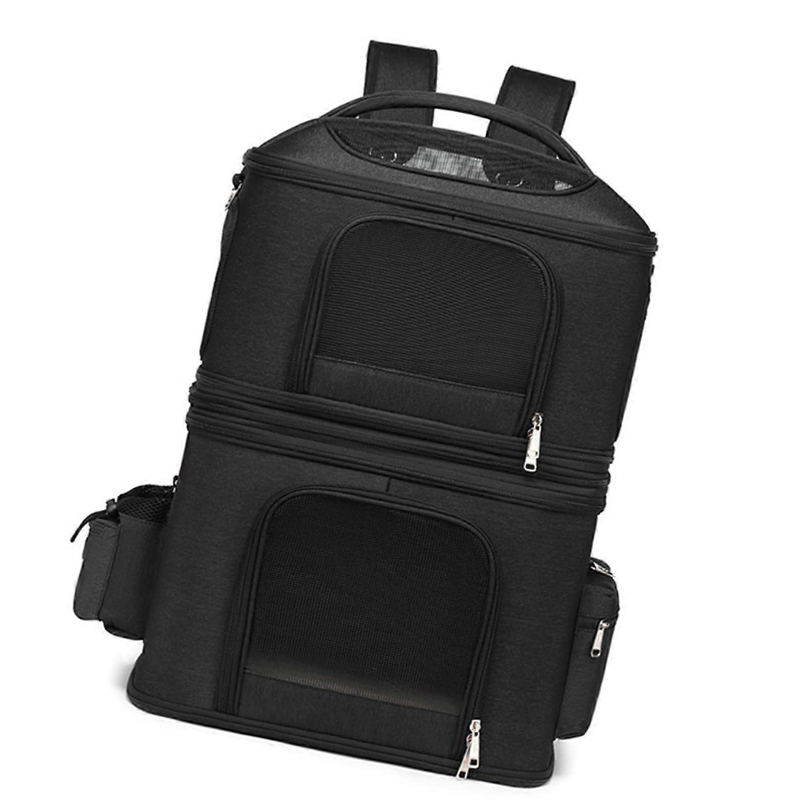 Cat Backpack Carrier for Two Cats with DoubleLayer Space, Breathable Ventilation, Black