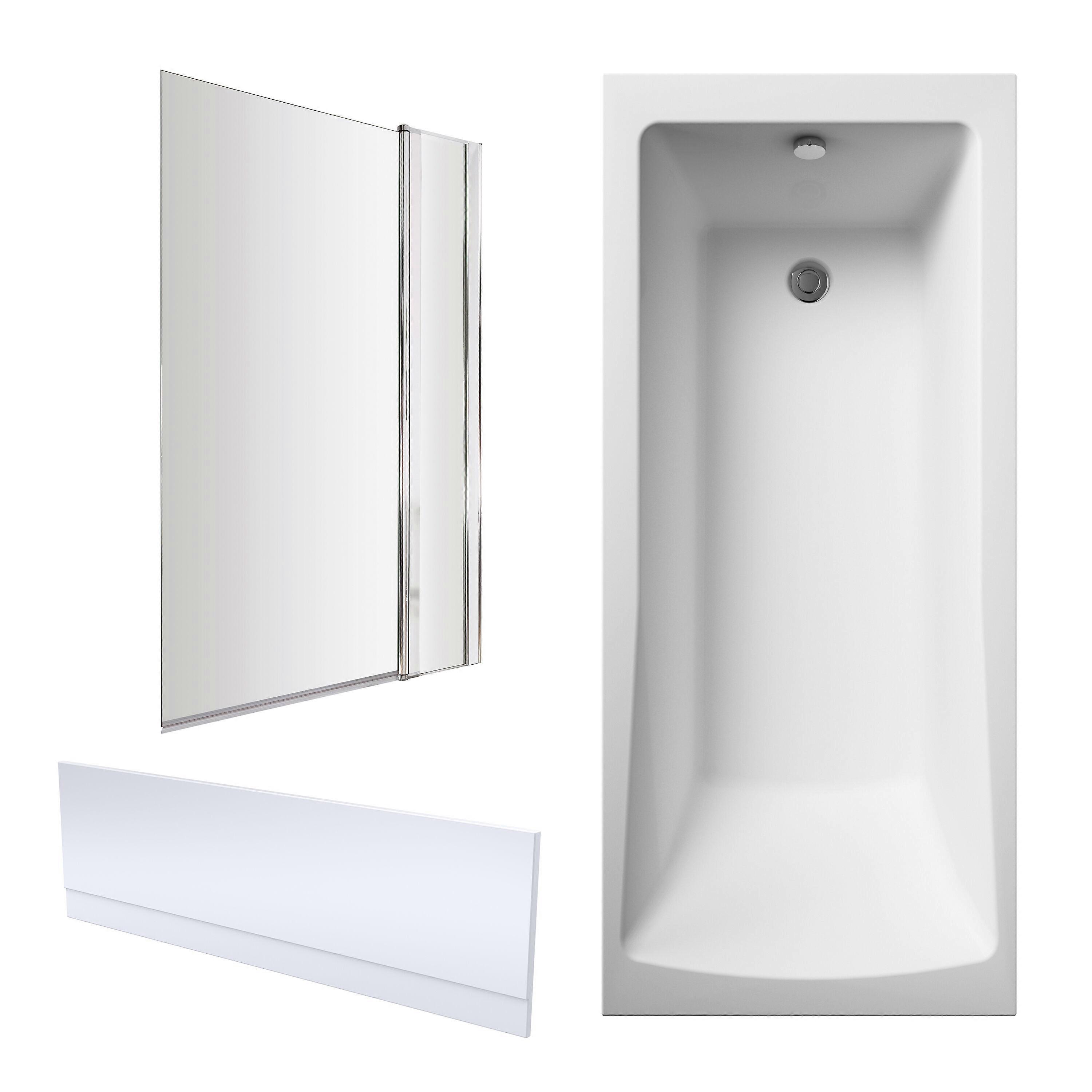 Square Single Ended1700x750 Shower Bath Set - Front Panel, Chrome Square Bath Screen, Fixed Panel & Leg Set