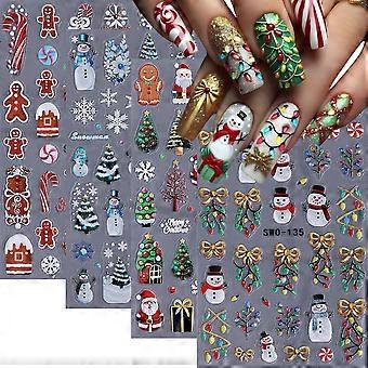 Christmas Nail Stickers Set with 5D Embossed Tree Snowflake Decals for Festive Winter Holiday Nails