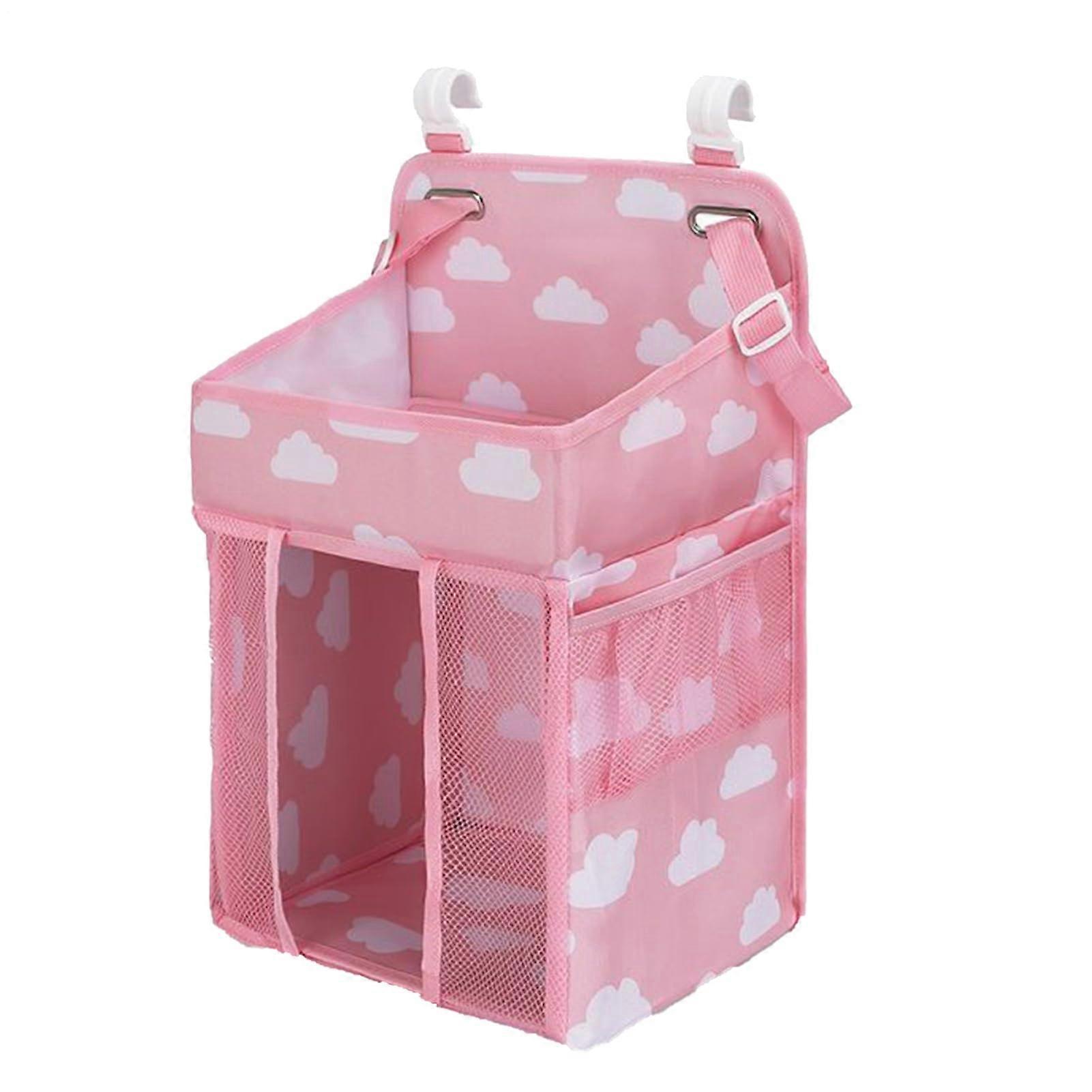 Diaper Organizer for Crib with Waterproof MultiPocket Storage, Secure Upright Structure, Pink