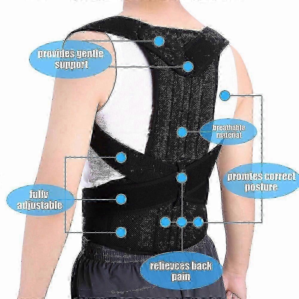 Back Straightener Posture Corrector Adjustable Shoulder Wrap Black