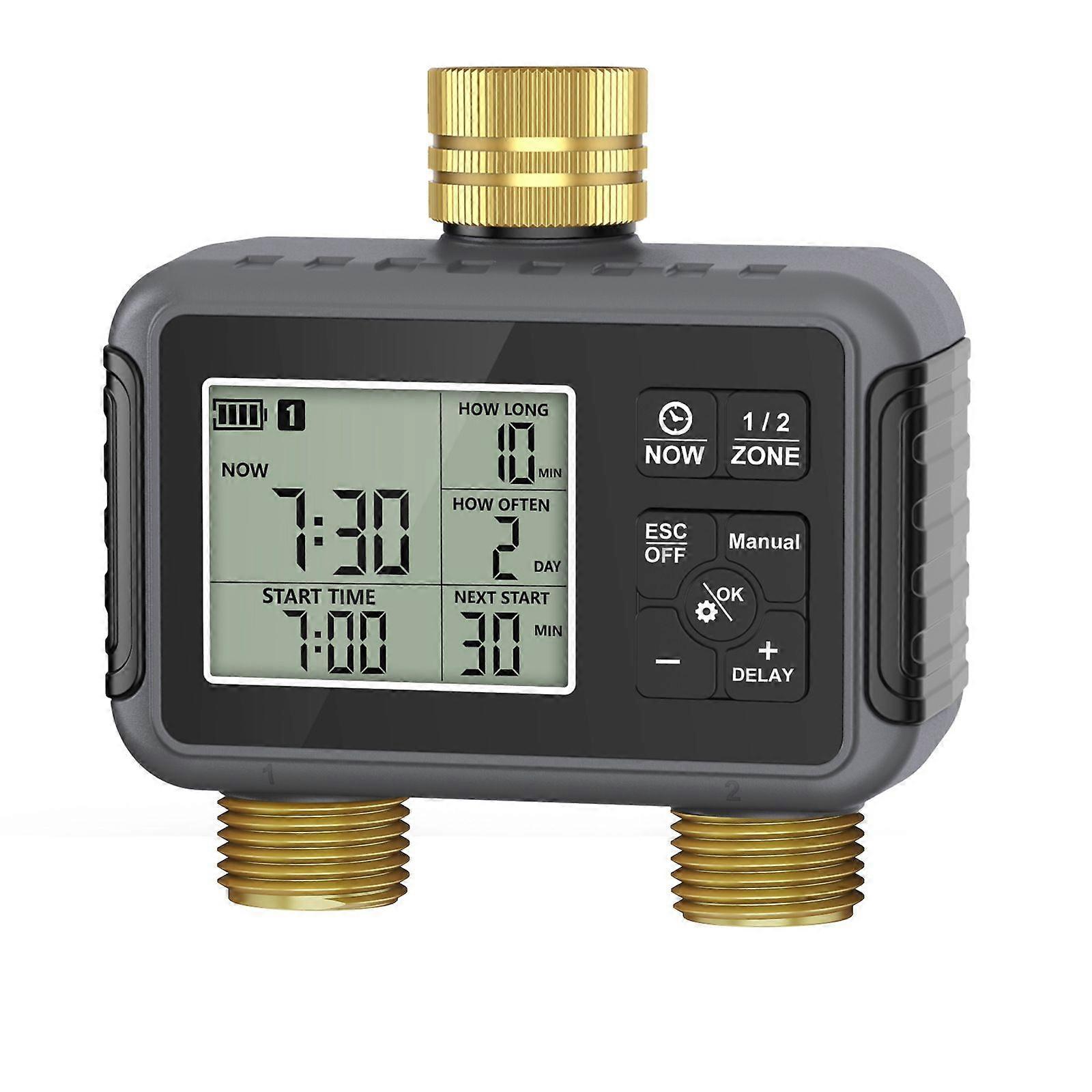 2-Zone Smart Water Timer | Brass Connector Automatic Garden Irrigation Controller
