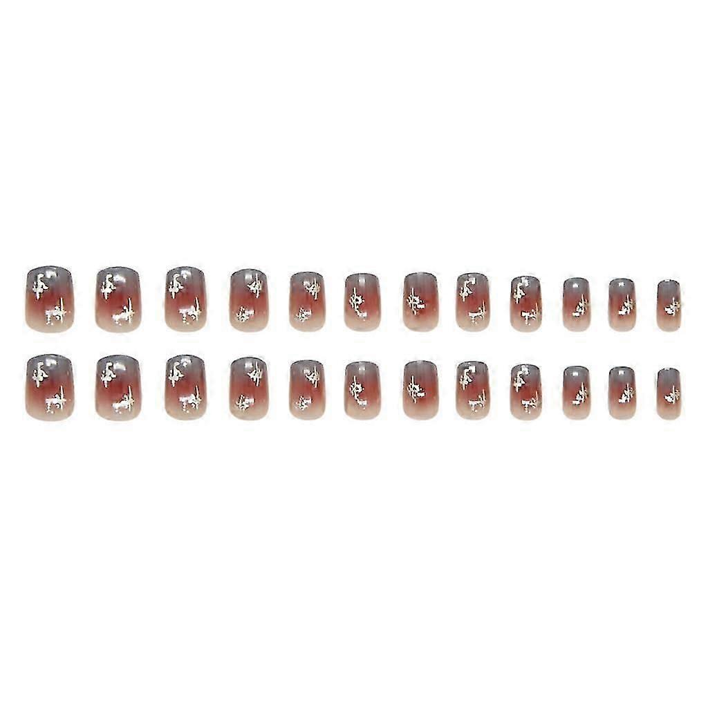 24 Pcs Gradient Press On Nails with Glossy Irregular Pattern, Elegant Reusable False Nails Set