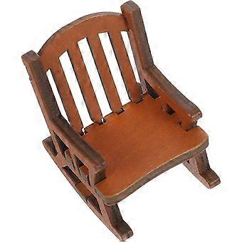 Wood Miniature Chair Dollhouse Rocking Chair compatible with Decoration Coffee Color