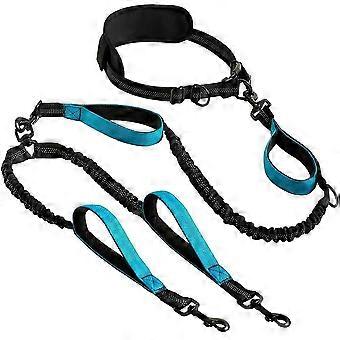 Hands-Free Dog Leash for 2 Dogs - Adjustable, Elastic, No-Tangle Dual Leash for Running and Walking Blue