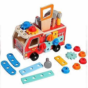 Wooden Fire Truck Take Apart Toy, Nut & Bolt Disassembly Assembly Set, Educational Gift for Kids Age 3+ Birthday Christmas