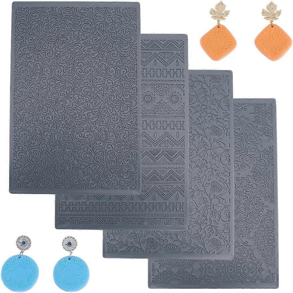 4pcs Polymer Clay Texture Sheets Set Texture Sheets Works with Cutter Effect as Polymer Clay Texture
