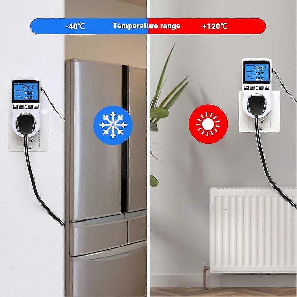 Thermostat Plug Socket, Digital Temperature Controller Timer Outlet, Timer Switch Plug with Sensor Probe Plug