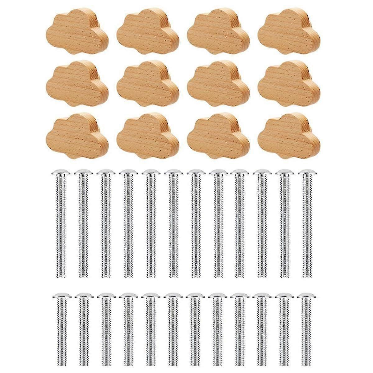 Boho Dresser Knobs- 12 Pack Durable Beech Wood Drawer Knobs Cloud-Shaped Wooden Dresser Pulls for C