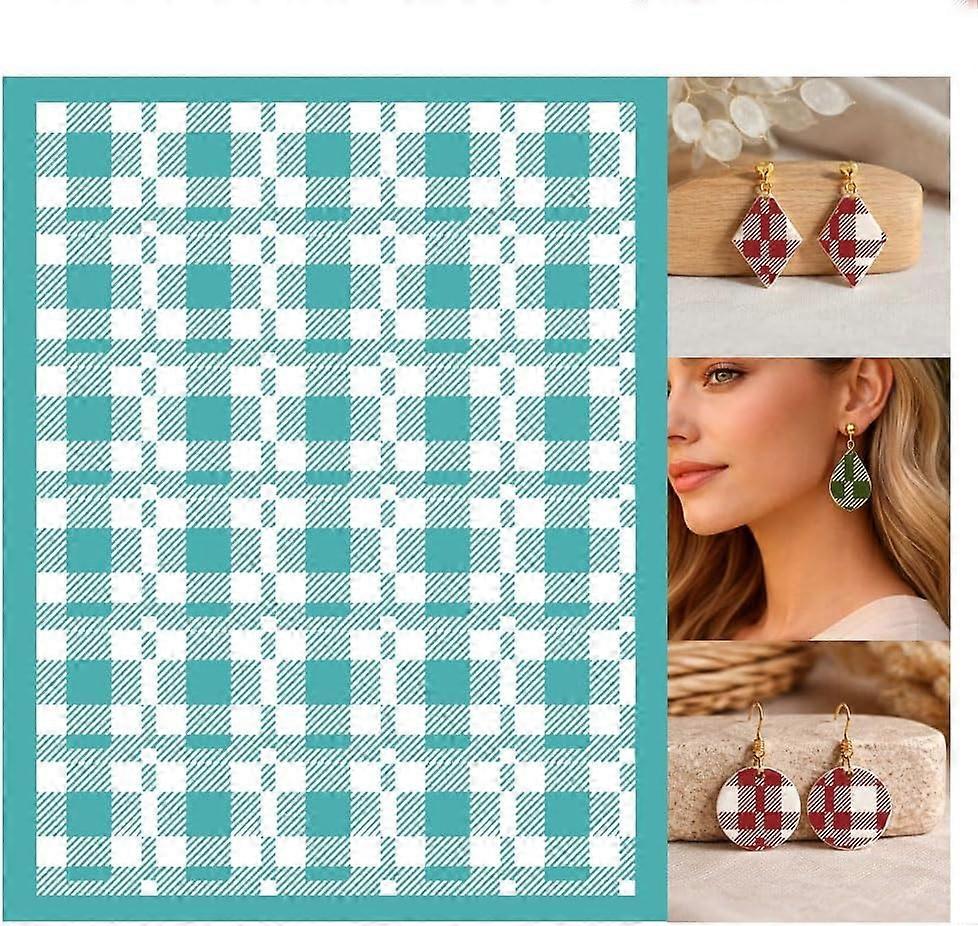 2 Sheets Plaid Pattern Silk Screen Stencil, Checkered Texture Self-Adhesive Silk Screen Printing Stencils Reusable Mesh Stencils
