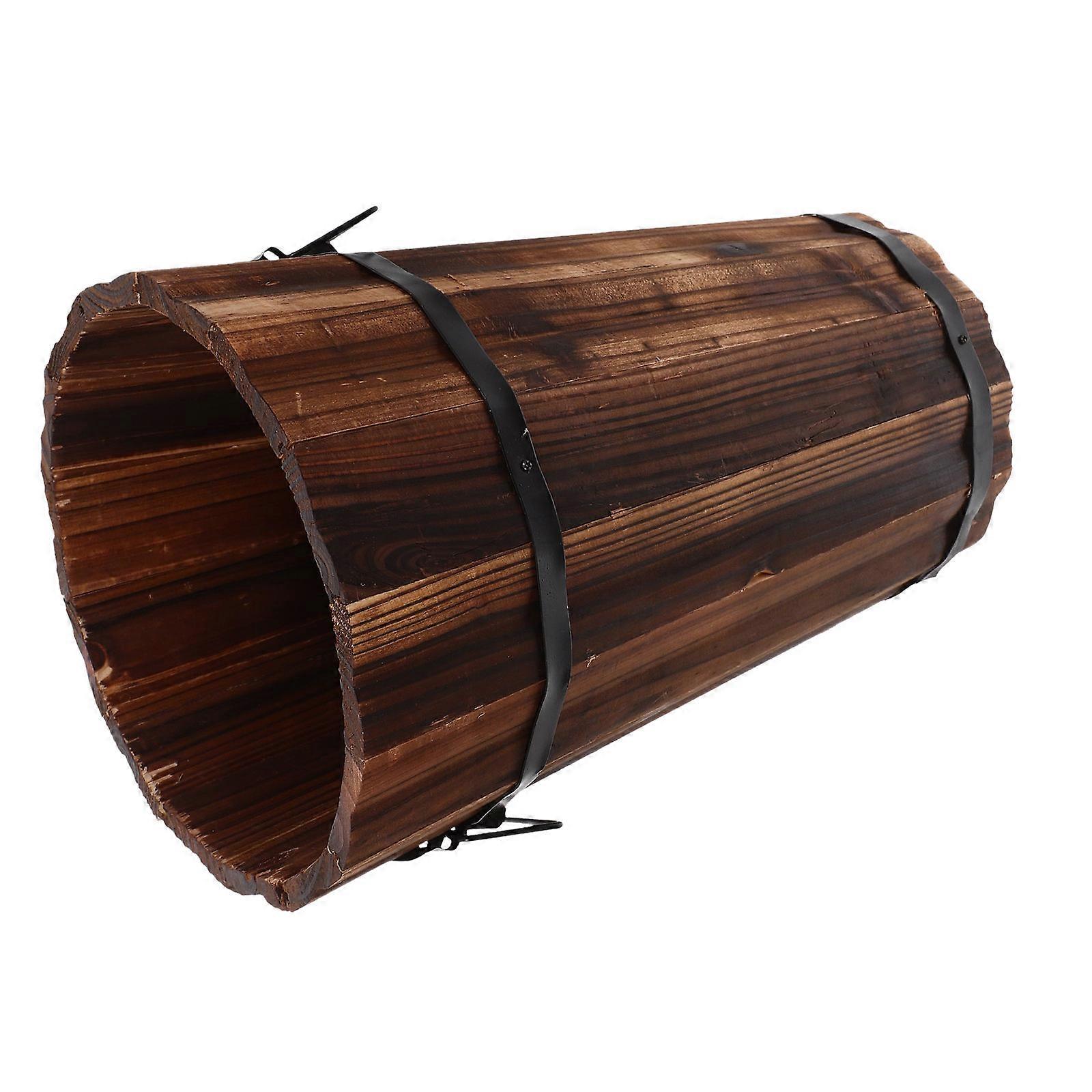 Wood Trash Can for Storage Versatile Rustic Bin with Handle Coffee