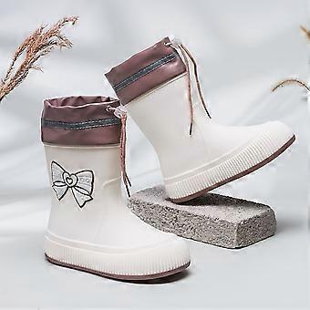 Girls' Fashion Rain Boots Mid-Calf Drawstring, Lightweight Soft-Soled Water Shoes for Toddlers Kids Parents Outdoor