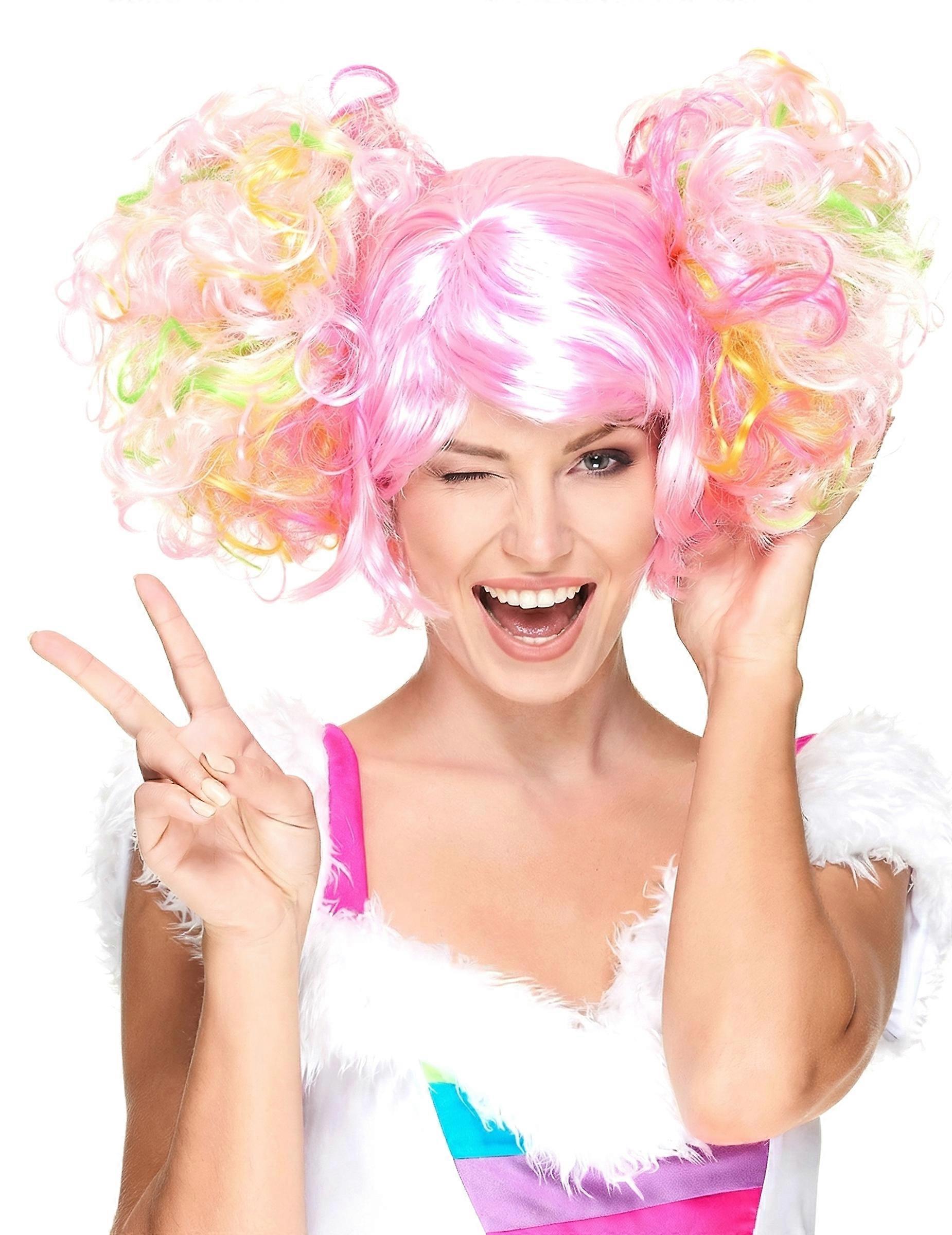 Women's light pink curly pigtail wig