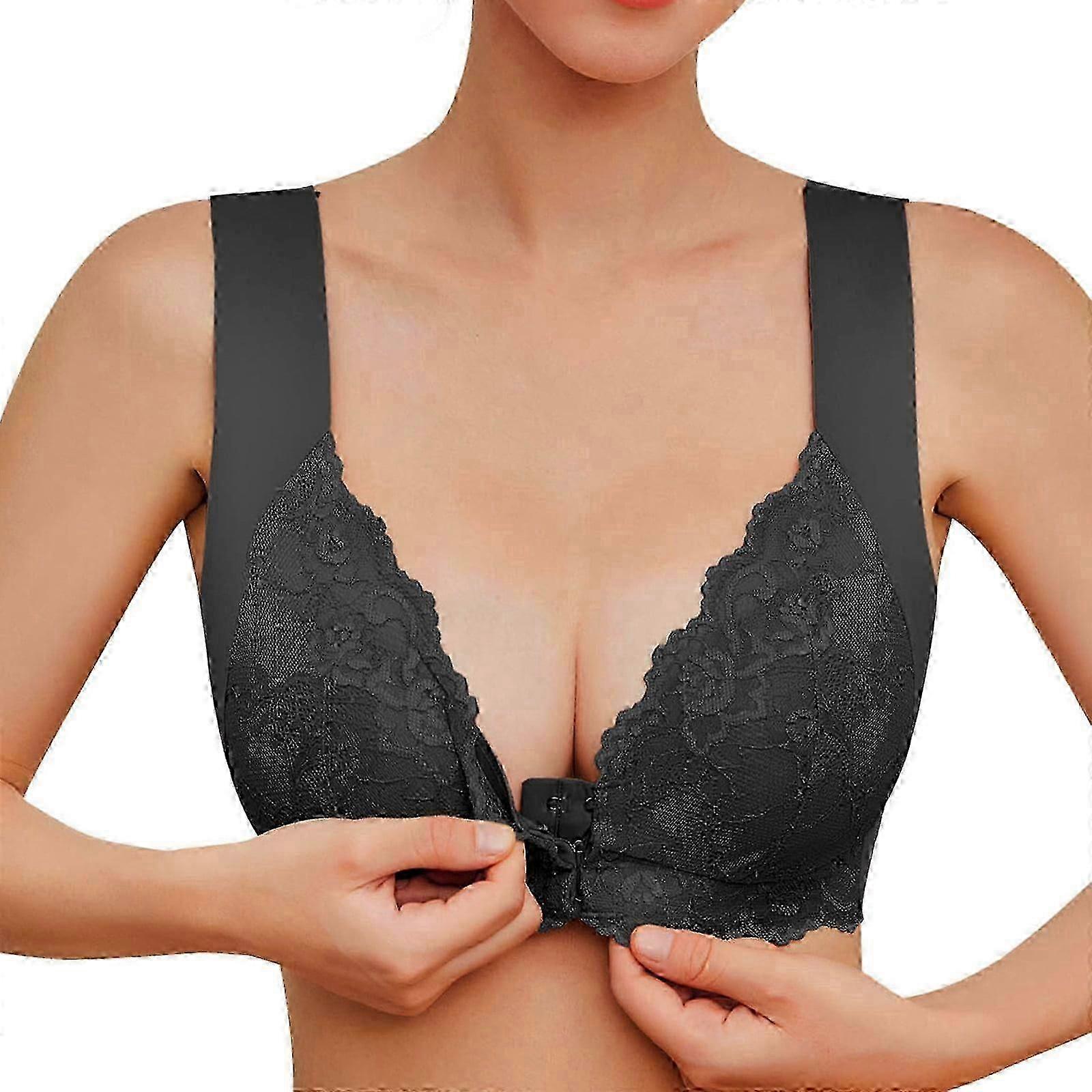 Women's Wireless Front Closure Bras Push Up Bralettes Black