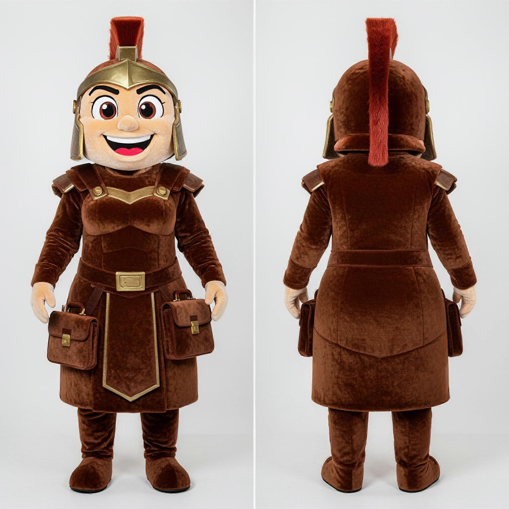 MASTICOT Velvety Brown Commanding Spartan Soldier Mascot
