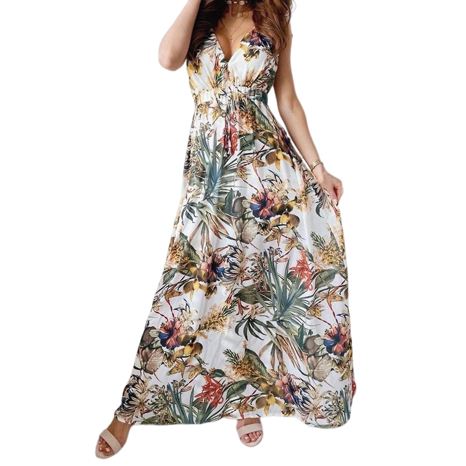 Günlük Çiçek Desenli Kolsuz Elbise İçin Kadın Maksi Elbise