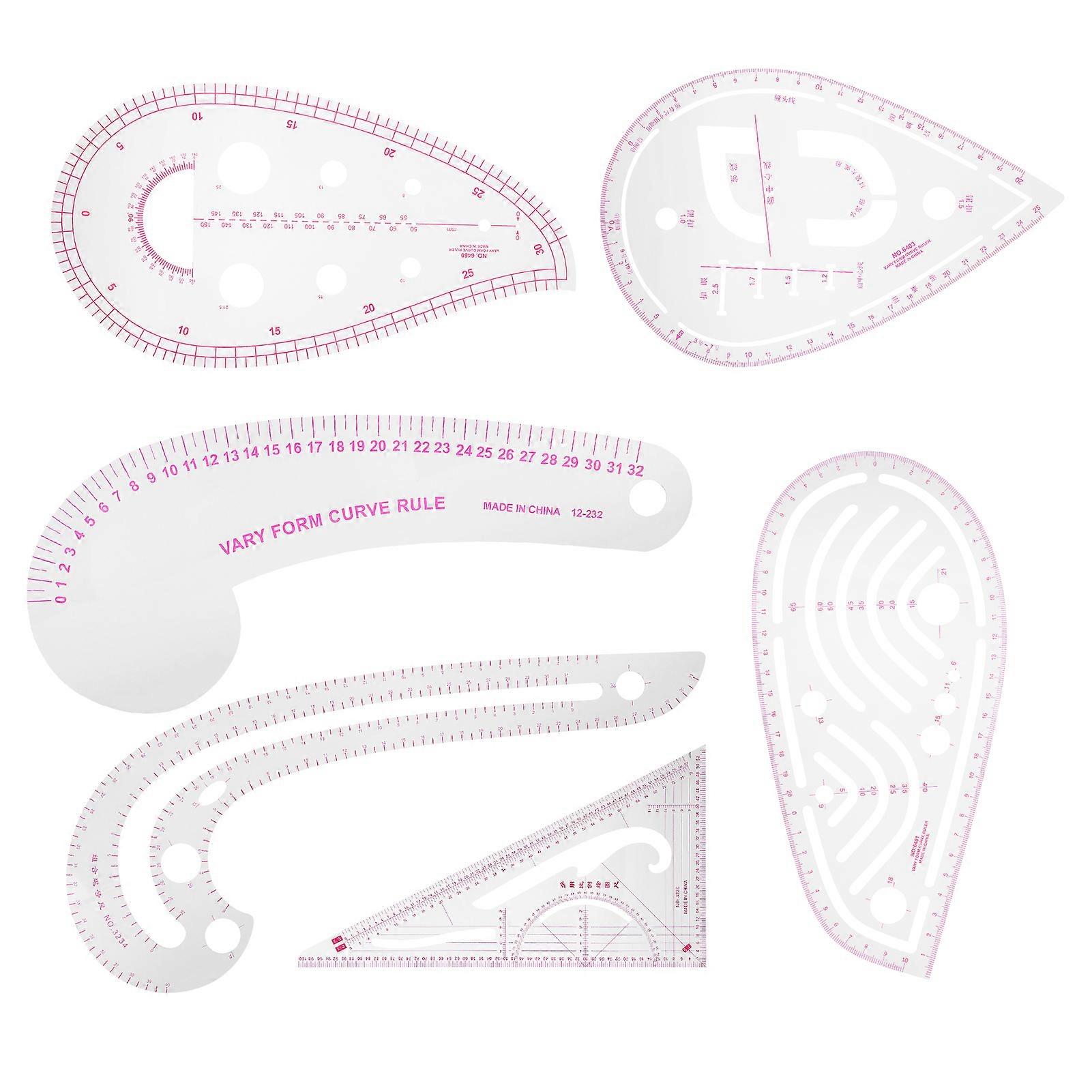 6Pcs Curve Ruler Multi Function Plastic Vary Form Sewing Grading Proofing Clothing Designs Tool