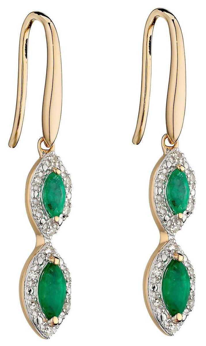 Elements Gold Emerald and Dimond Drop Earrings - Gold/Clear/Green