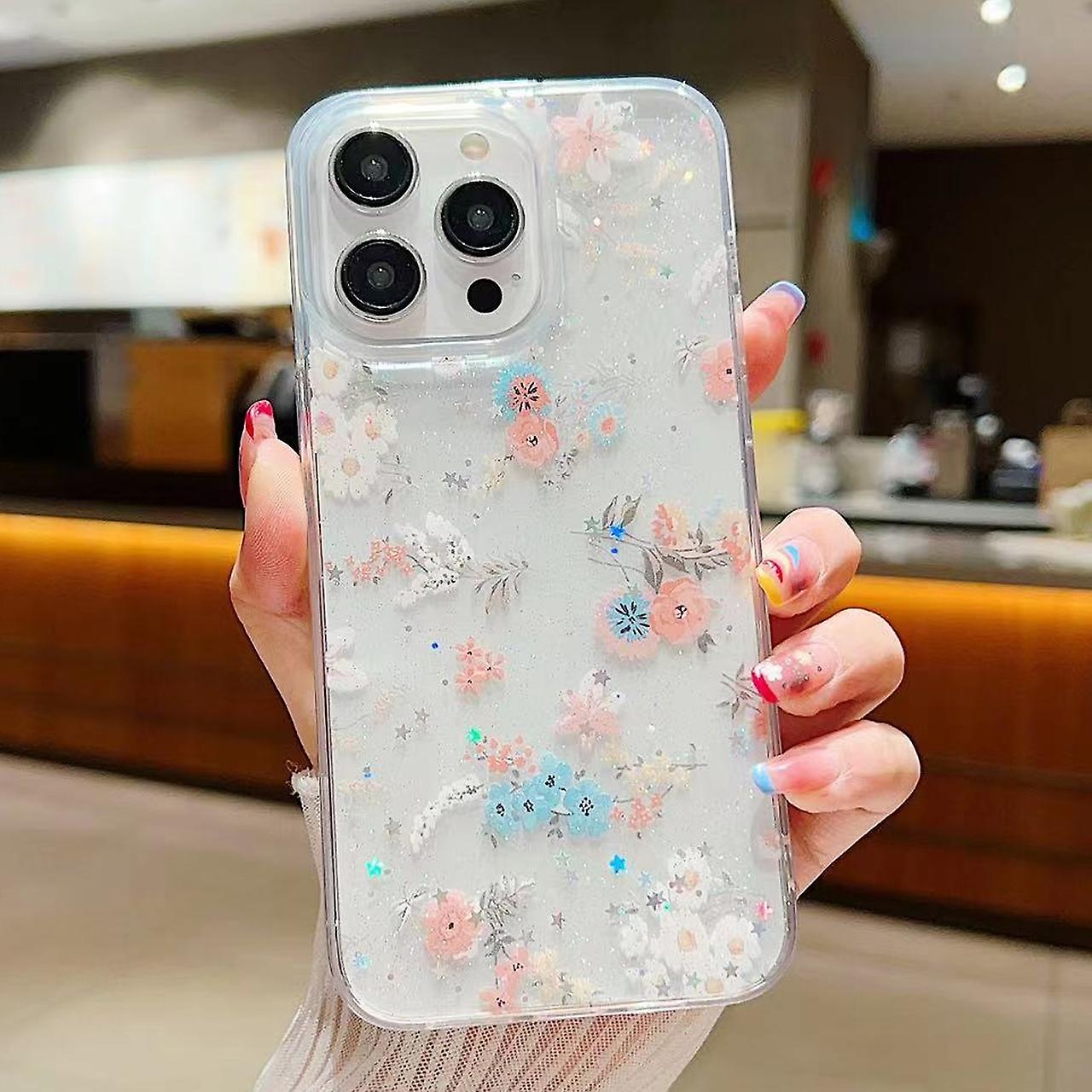 For iPhone XR Fresh Small Floral Phone Case Drop Glue Protective Cover