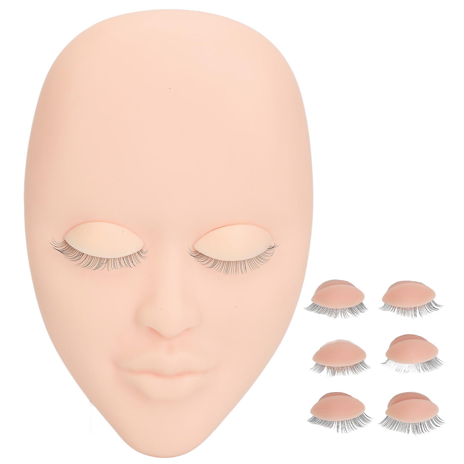 Eyelash Extension Face Mannequin 3 Pairs Removable Eyelids Single Layer Lash Extension Face Model Pink