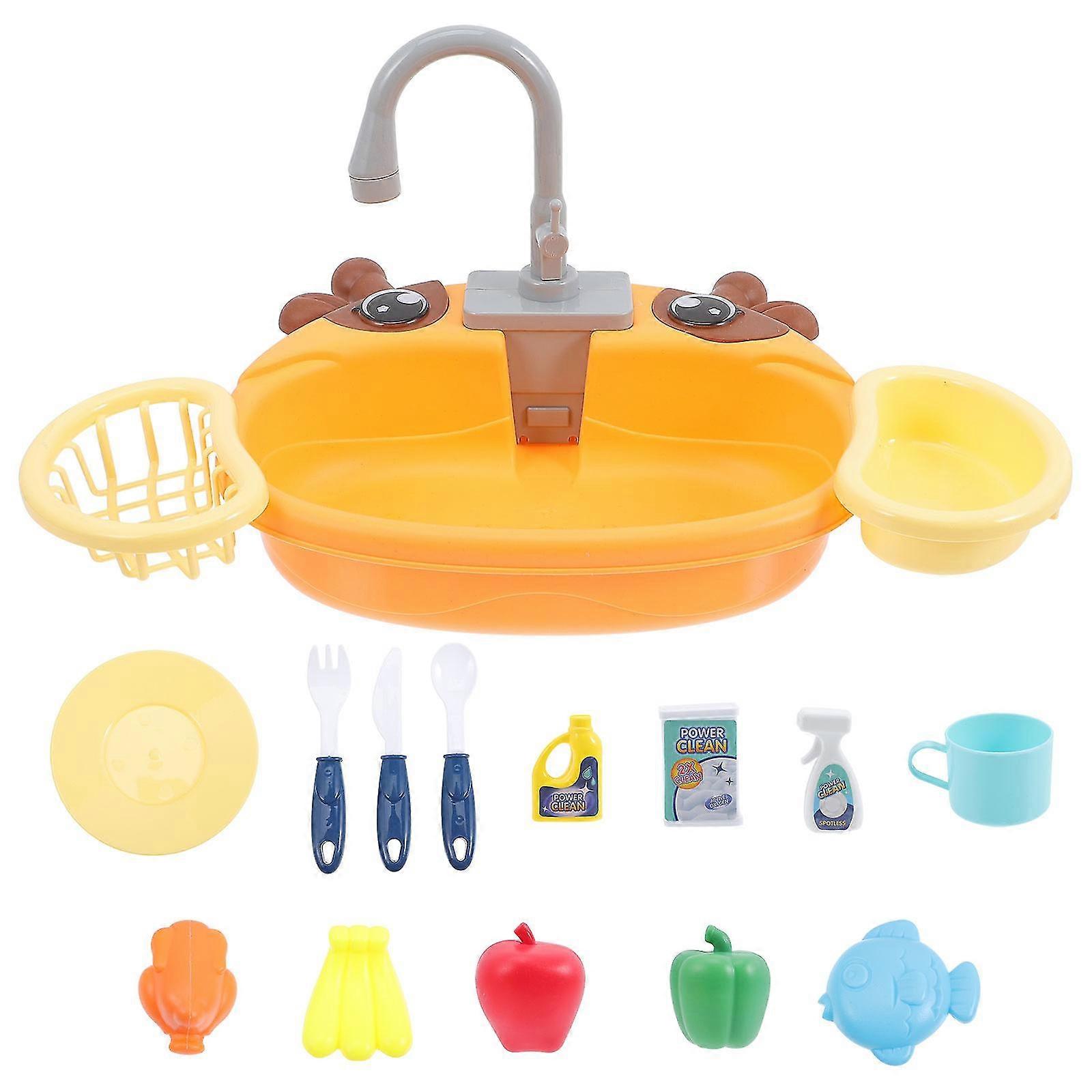 1 Set Pretend Play Kitchen Sink with Running Water Toddler Role Play Sink Toy