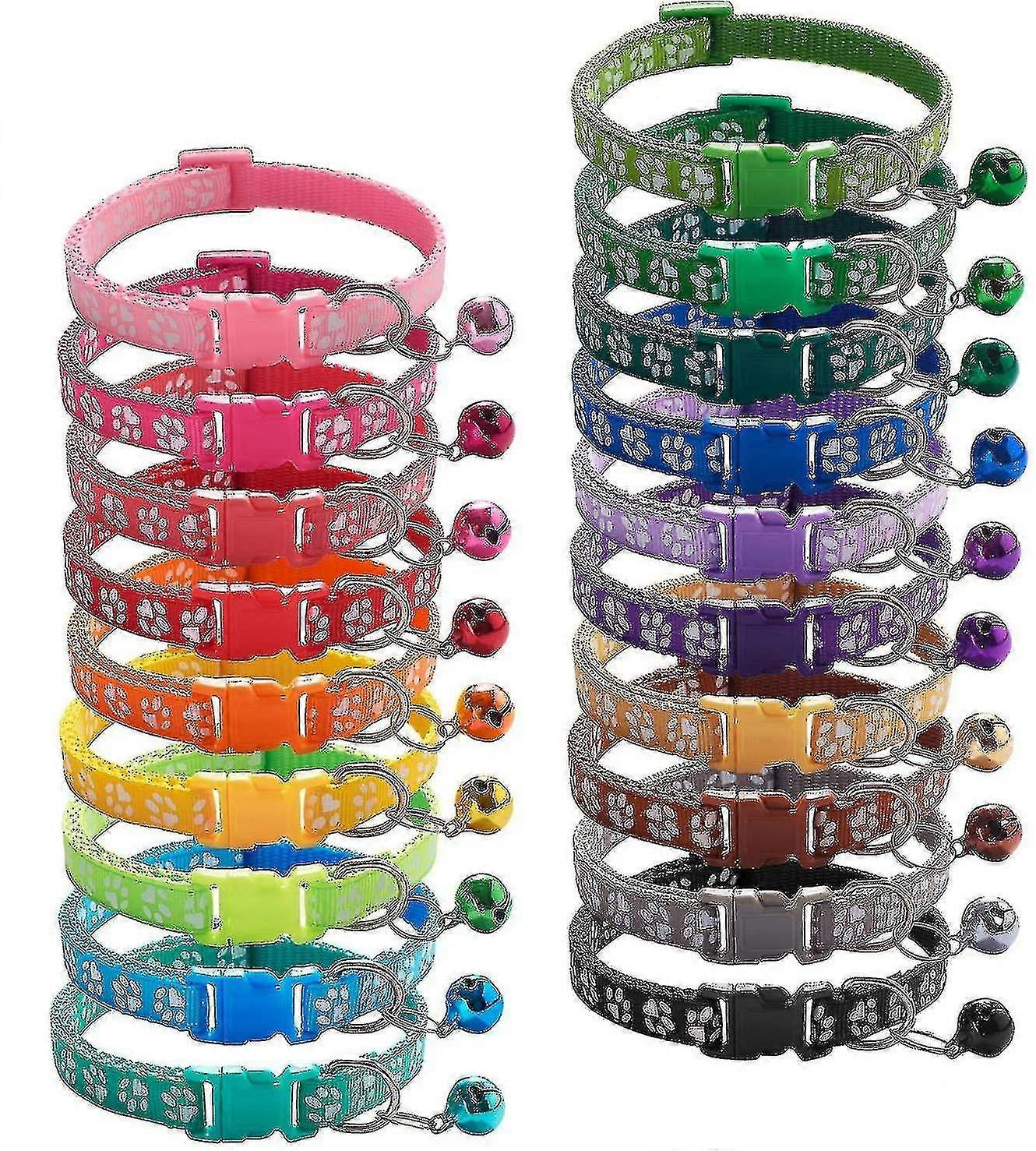 19pcs Puppy Id Collars With Bell Adjustable 19-32cm, Soft Nylon Adjustable Reflective Identification Collars For Newborn Pets