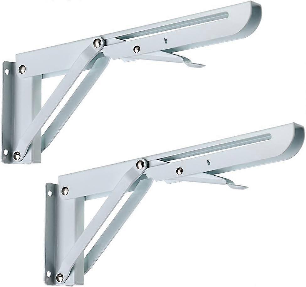 Set of 2 Wall Shelf Brackets, White, Metal, Triangular, Foldable, Maximum Load: Maximum load approx. 60 kg (screws not included)., white