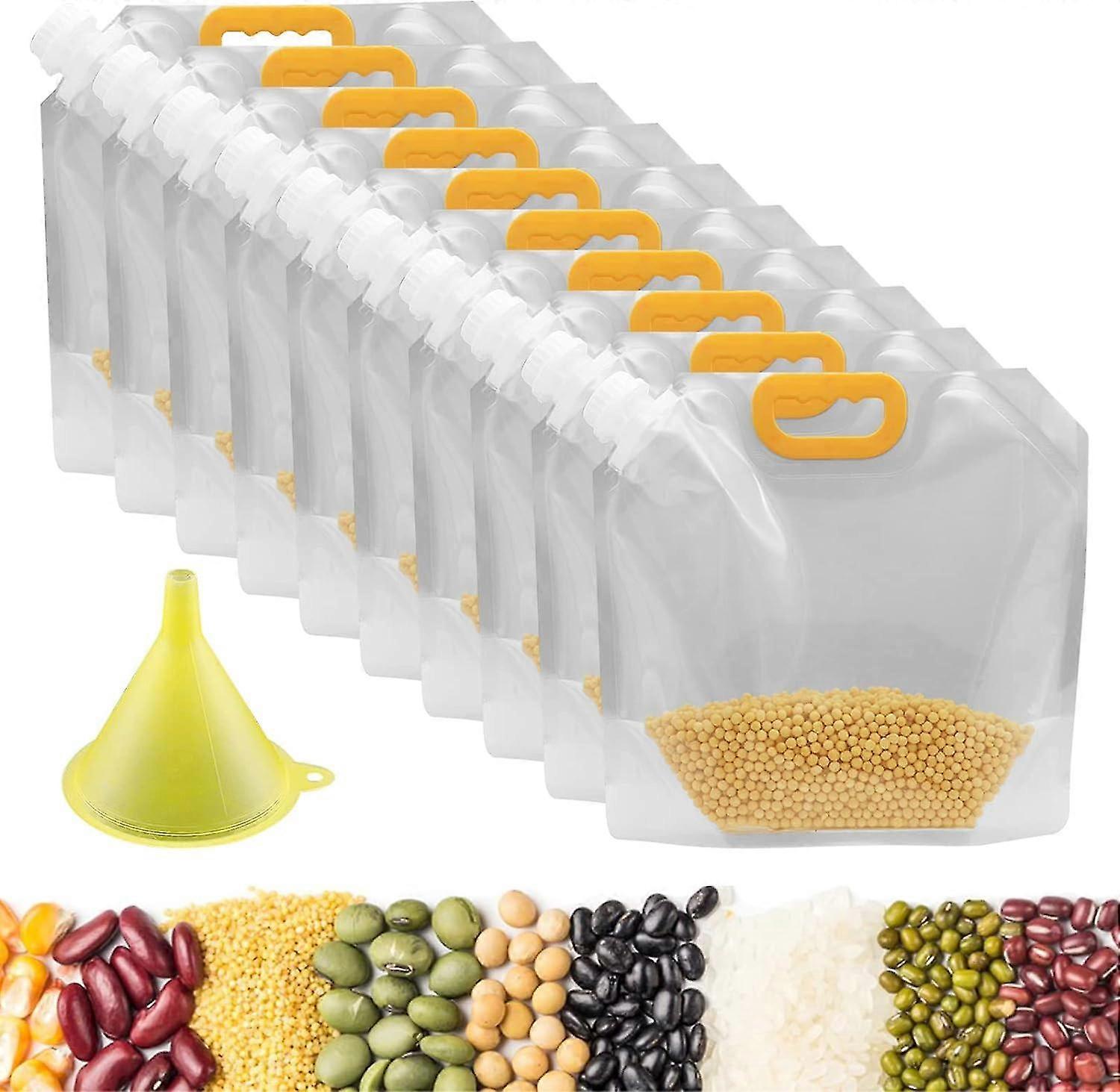 10 قطع الحبوب كيس مختوم مقاوم للرطوبة ، أكياس شفط تخزين الحبوب الواضحة القابلة لإعادة الاستخدام سعة 2.5 لتر مع قمع ، آمن مقاوم للماء يقف مختومة مقاومة للرائحة الغذاء S