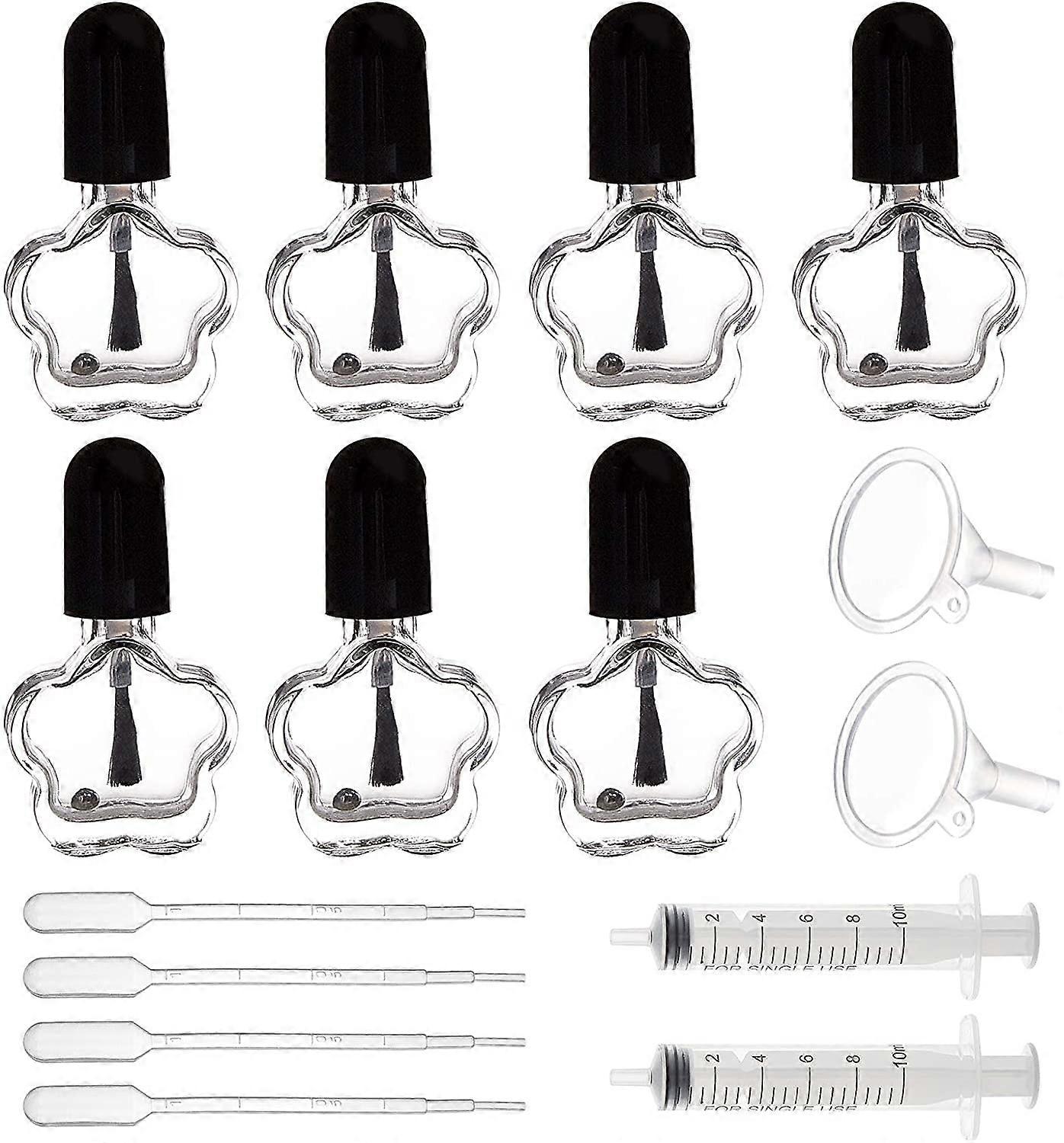 1set 15Pcs 4ml Empty Nail Polish Clear Bottles Flower Shaped with 2x Brush Cap Funnel