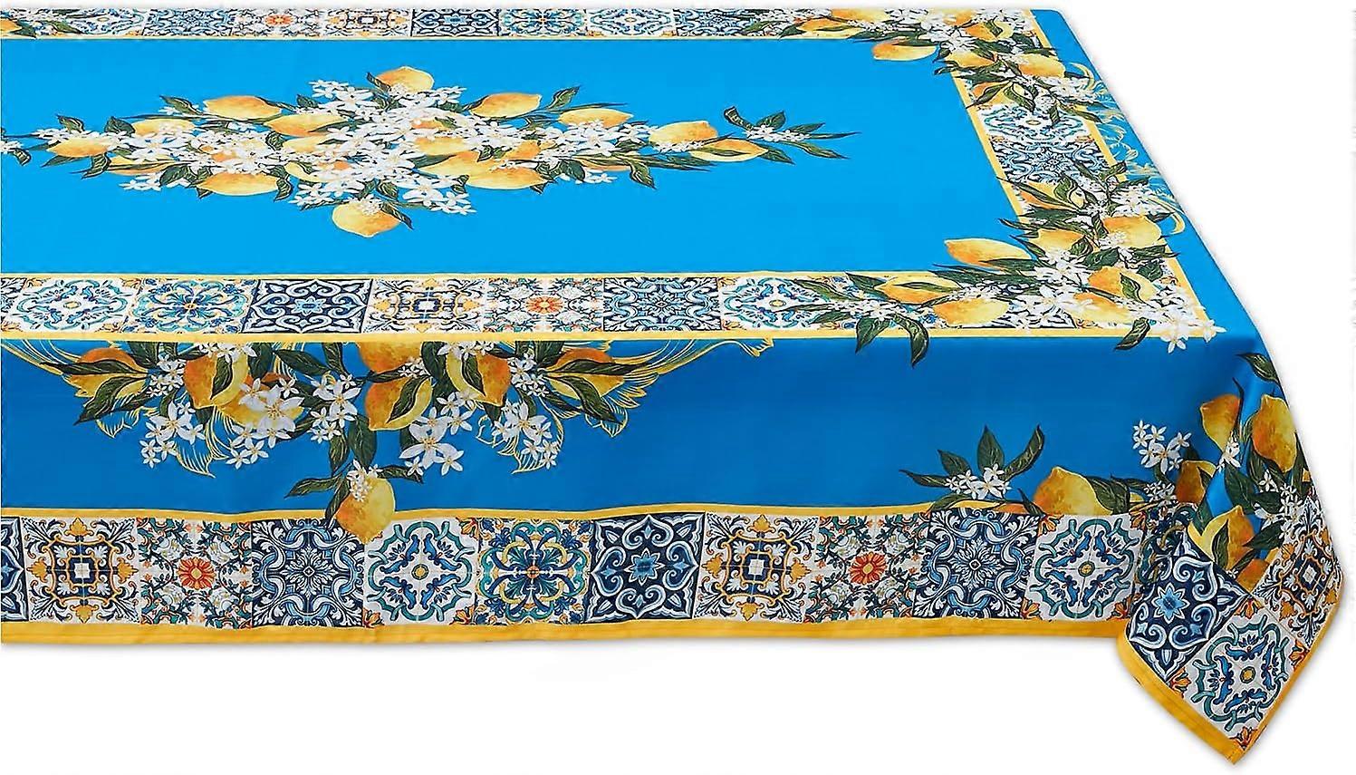 Provence Blue Lemon Mediterranean Tile Tabletop for Spring Summer Decorations, Picnics and Dinner Parties - Indoor Outdoor, Stain and Water Resistant,