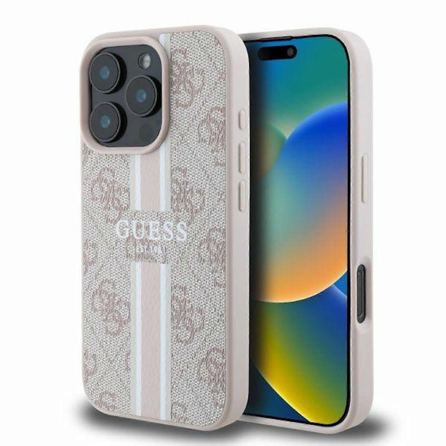 GUESS Apple iPhone 16 Pro Max Hard Case 4G Stripe MagSafe Pink