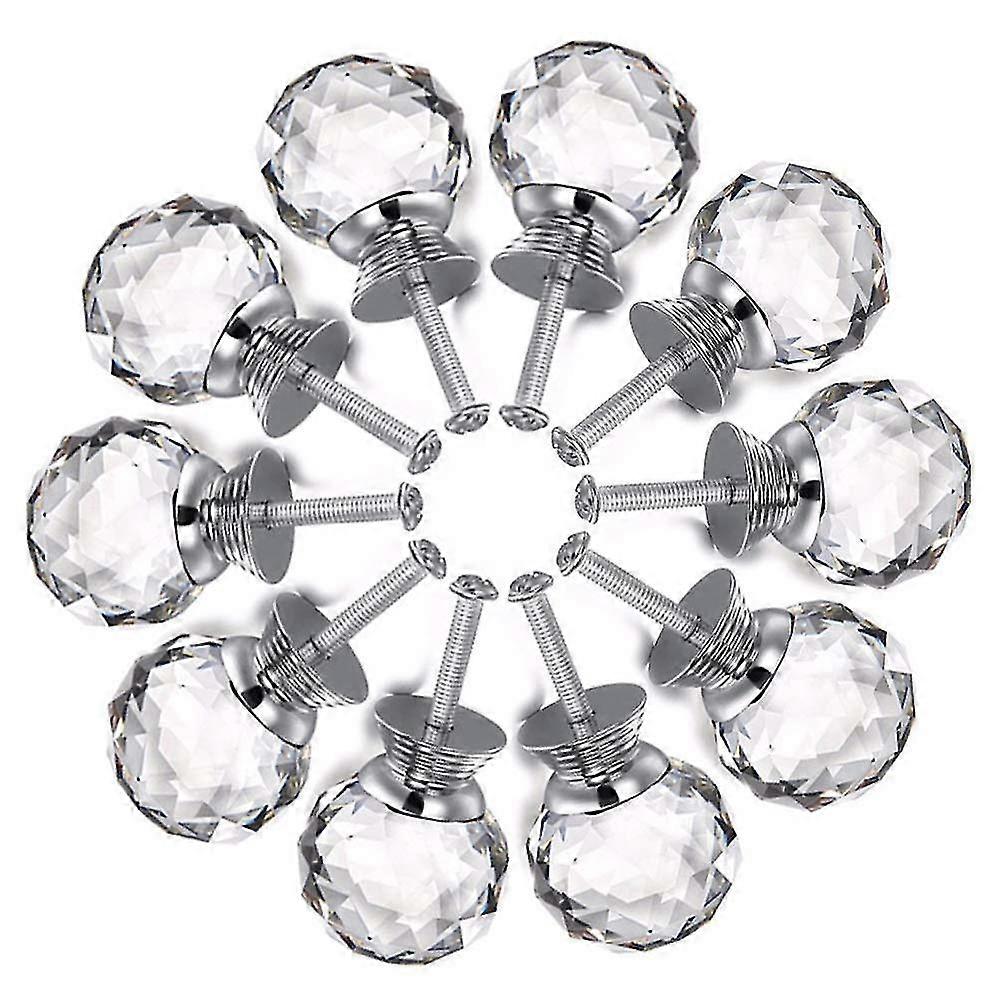 10pcs Crystal Knobs, 30mm Door Knobs Diamond Shape Design Crystal Glass Knobs Cupboard Drawer Pull