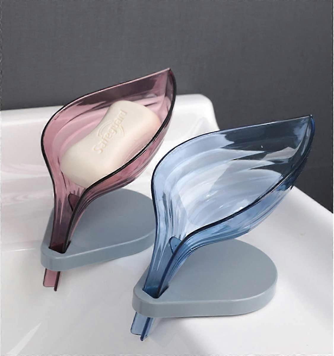 For 2024 Leaf 2 Piece Decorative Self-draining Soap Dish - Drainage Suction Cup Fixed Non-slip Tray, Soap Dish