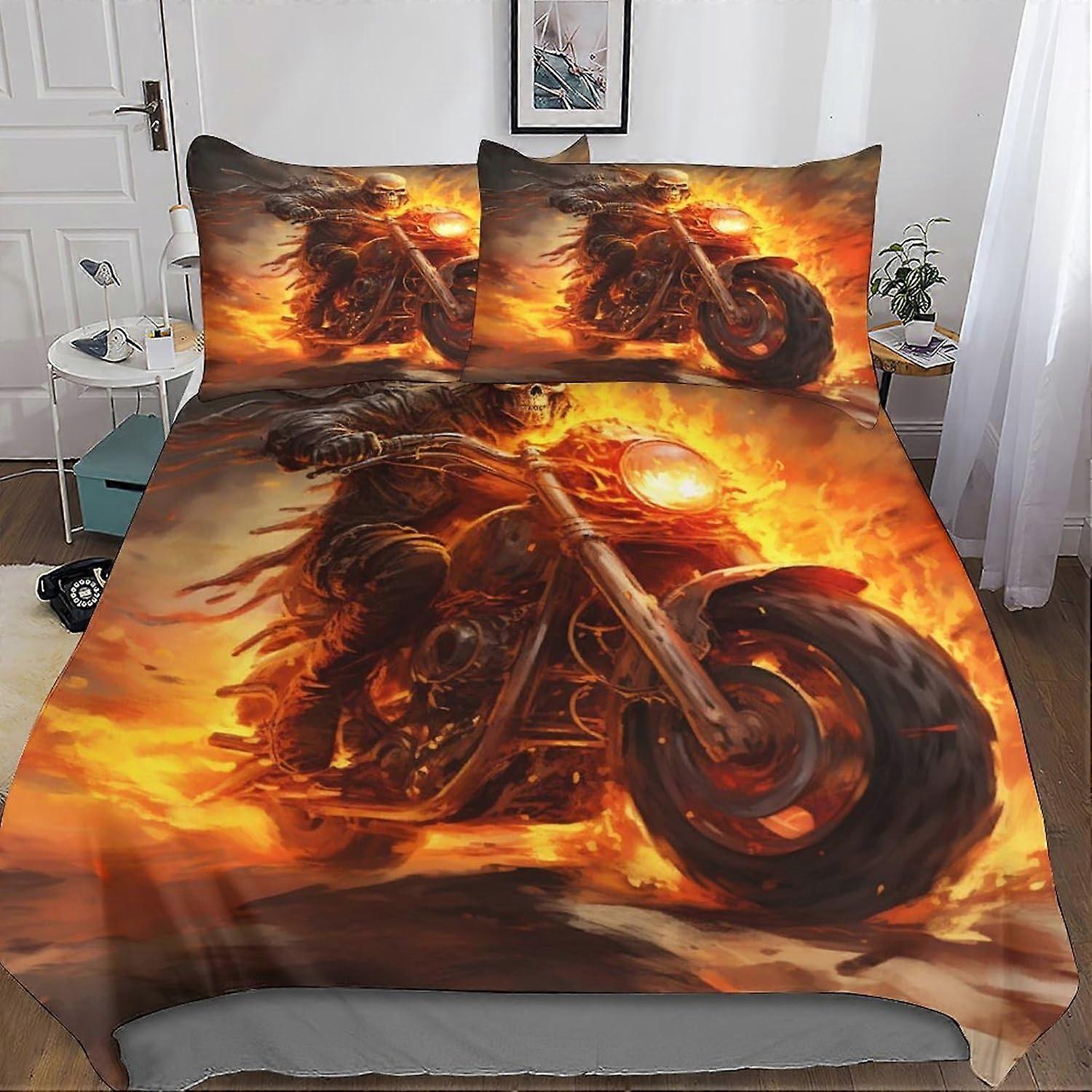 Fire Engine Duvet Cover Set, with Pillowcases Microfiber Skull 3 Piece Bedding Set with Zipper Closure for Teens and Adults