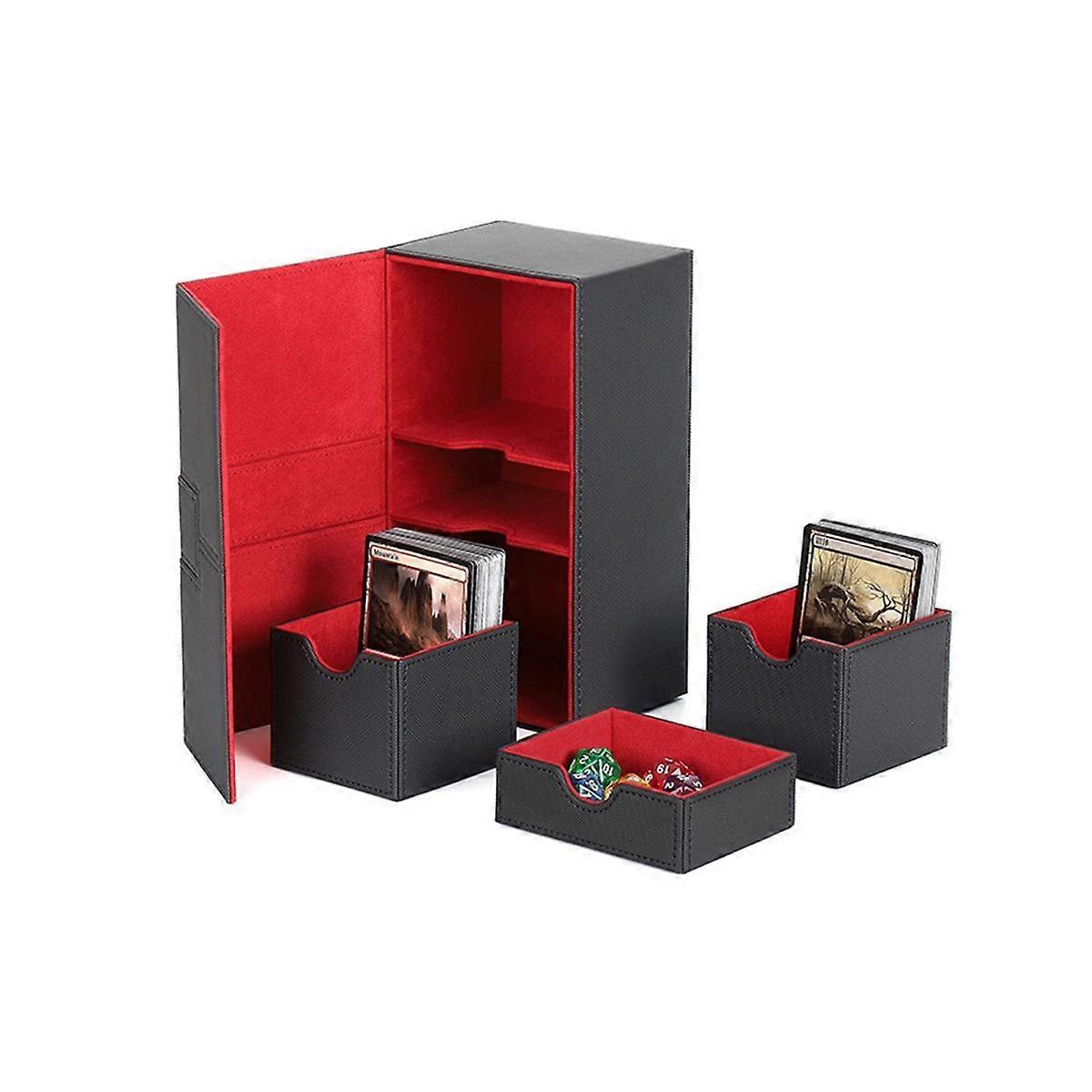 Multifunction Case Container Card Box Card Protector Card Deck Boxes Holds 200+ Card Carrying Organiser Case,Black & Red