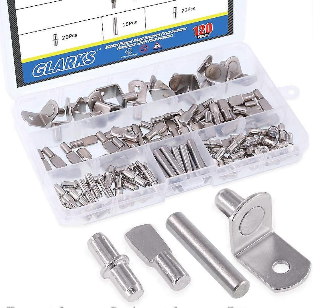 120 Pack Shelf Pegs 4 Styles Silver