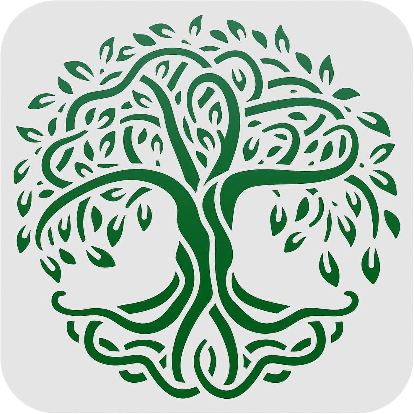 Tree of Life Pattern Stencils Decoration Template (6x6 inch) Plastic Tree Drawing Painting Stencils Square Reusable Stencils for Painting on Wood Floo