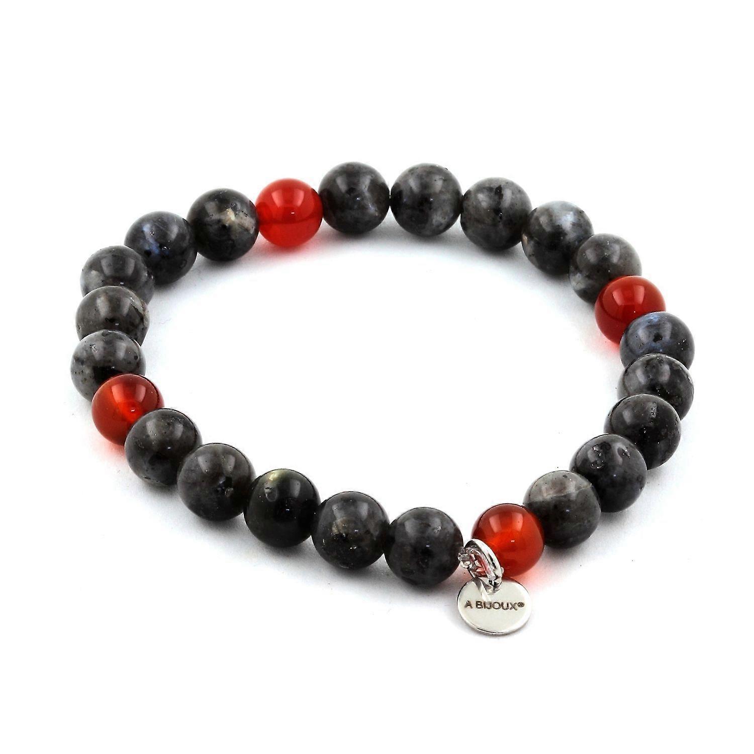 Labradorite + Red Agate Bead Bracelet 8 mm