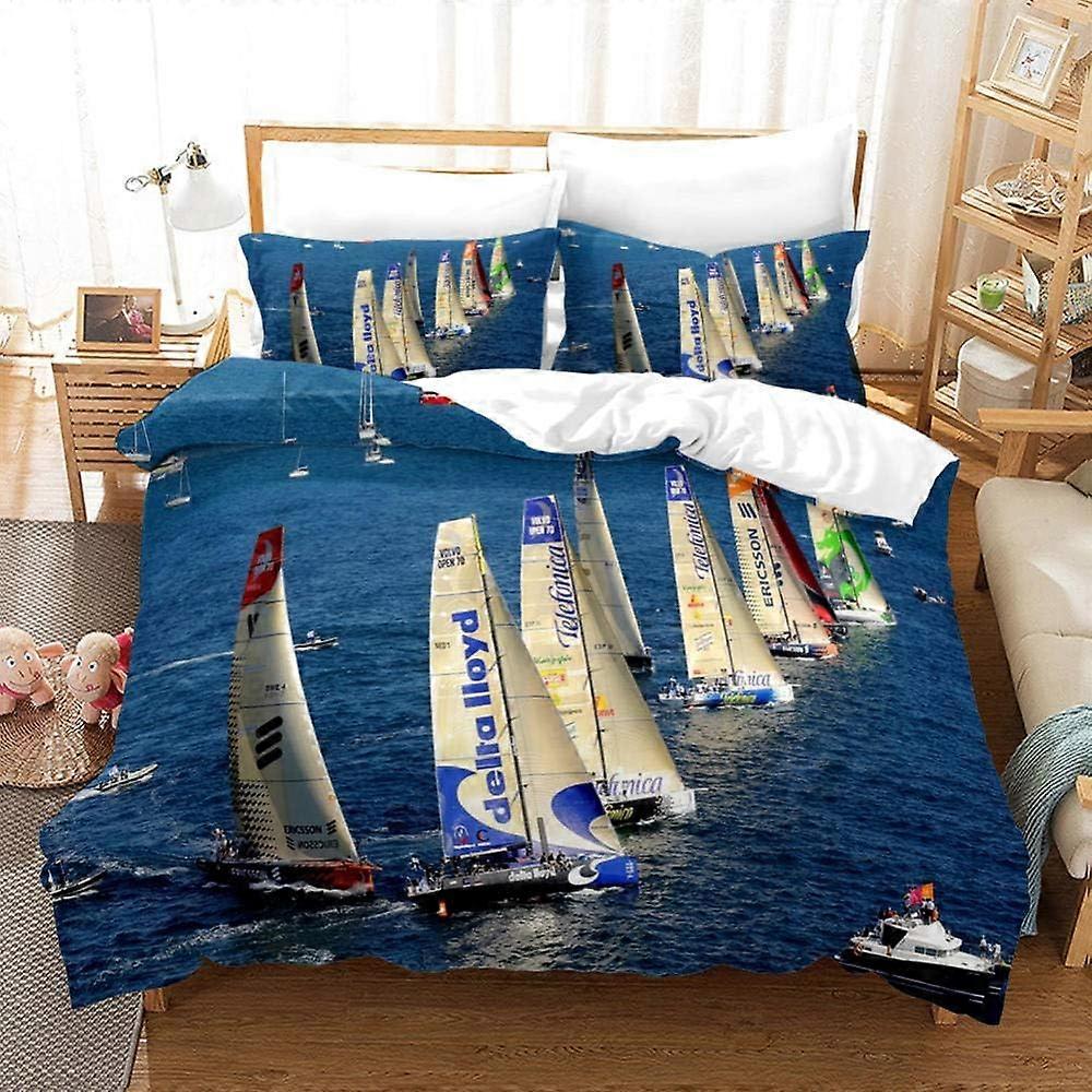 Sailing Race Bedding Set Duvet Cover and Pillowcase, Digital Print D Digital Print Microfiber, Bedding Set Pieces 135*200 CM