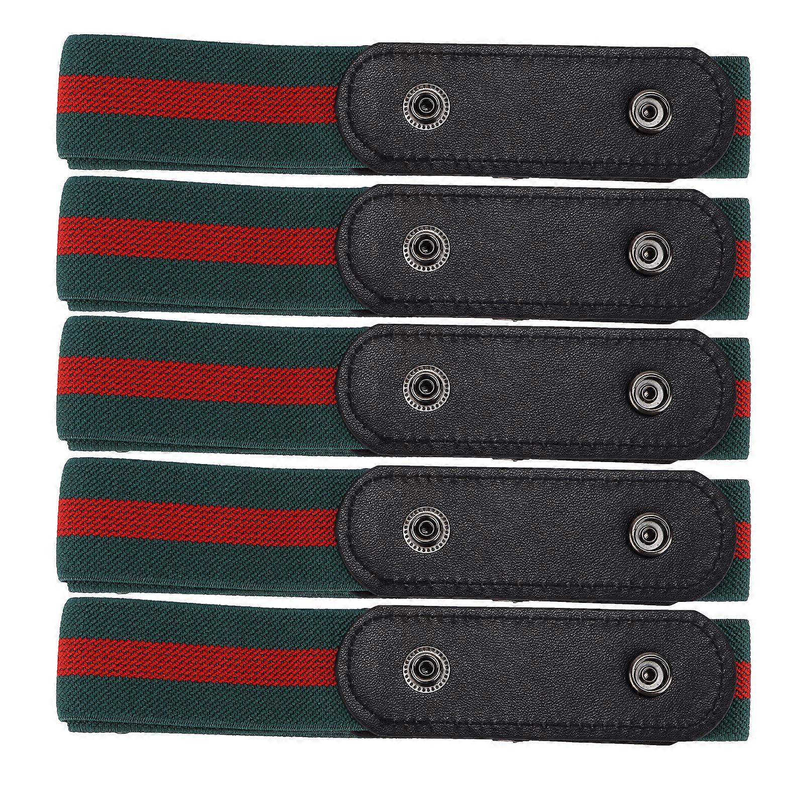 5Pcs Buckle Free Belt PunchFree No Bulge No Hassle Webbing Belt for Pants Accessories(Red and Green Stripe )