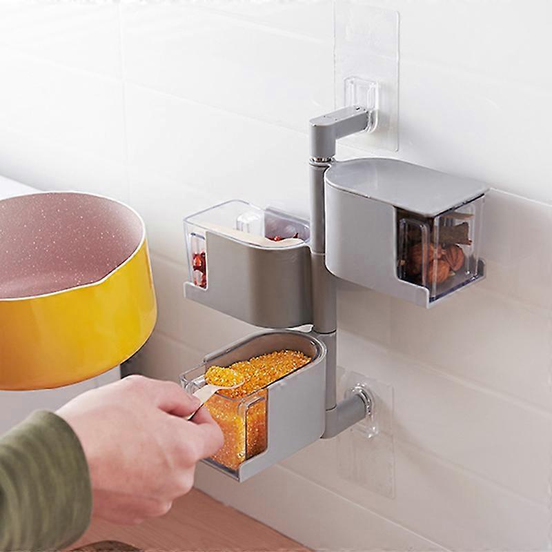 Multi-tier 360 Degree Rotating Wall Mount Spice Rack Seasoning Storage Box Jars Organizer Condiments