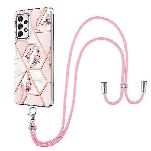 For Samsung Galaxy A23 5G / 4G Splicing Marble Flower Pattern TPU Phone Case with Lanyard