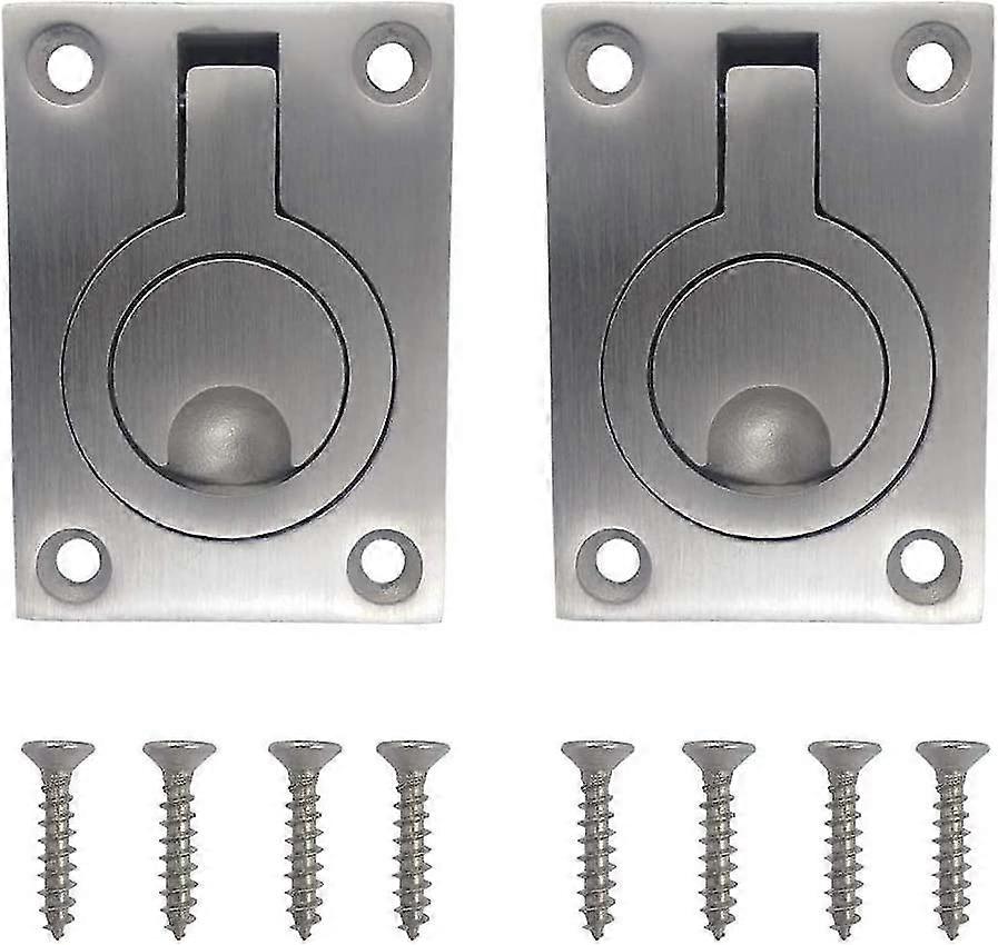 Square Flush Pull Ring Handles, 304 Stainless Steel Hidden Recessed Furniture Handle, Recessed Boat Hatch Latch Cabinet Flush Mount Lifting Ring Pull