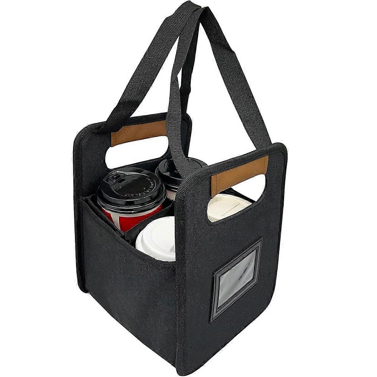 Portable Drink Carrier Reusable Insulated Coffee Cup Carrier with Handle for Delivery Foldable Drink Black