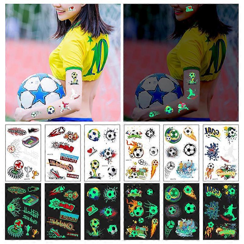 Soccer Temporary Tattoos Glow in The Dark Mixed Style Tattoo Sticker Waterproof Luminous 10 sheets