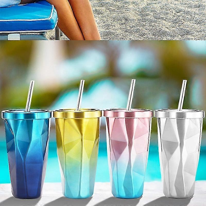 Irregular Double Layer 304 Stainless Steel With Straw Cover Water Cup Ice Cup Coffee Cup Ice Cup D